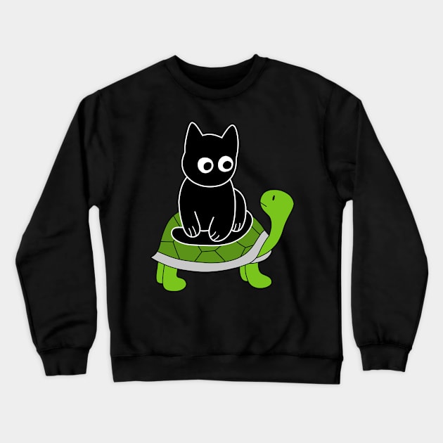 Black Cat Riding on Green Turtle Crewneck Sweatshirt by pako-valor